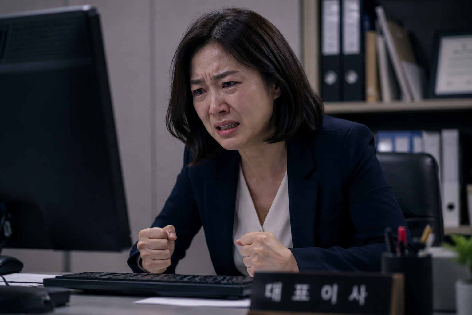회사 명예훼손 처벌|통장을 사이에 두고 갈등하는 남녀의 모습