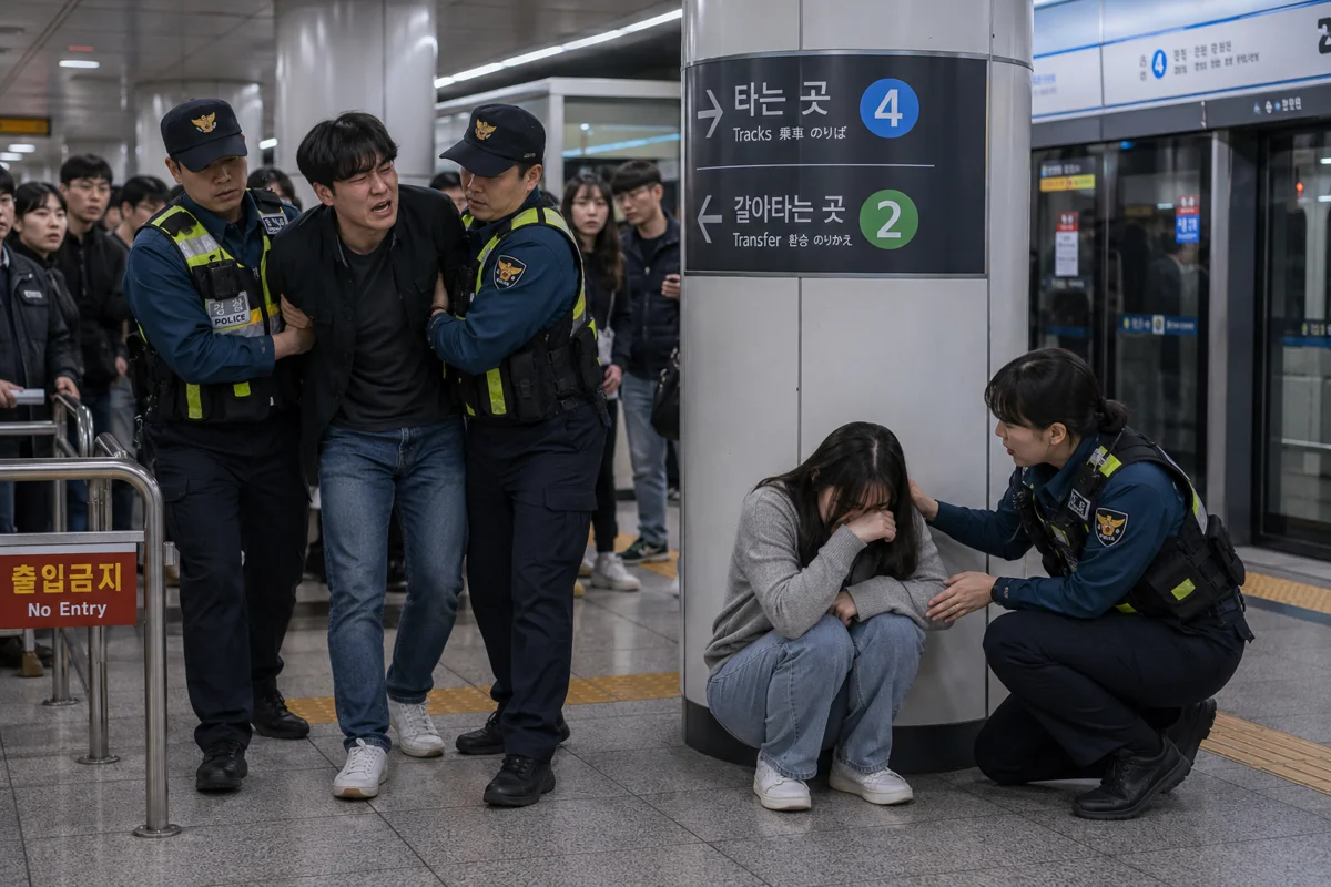 공중밀집장소추행 무죄|지하철역 내 경찰의 범인 검거 및 피해자 보호 상황
