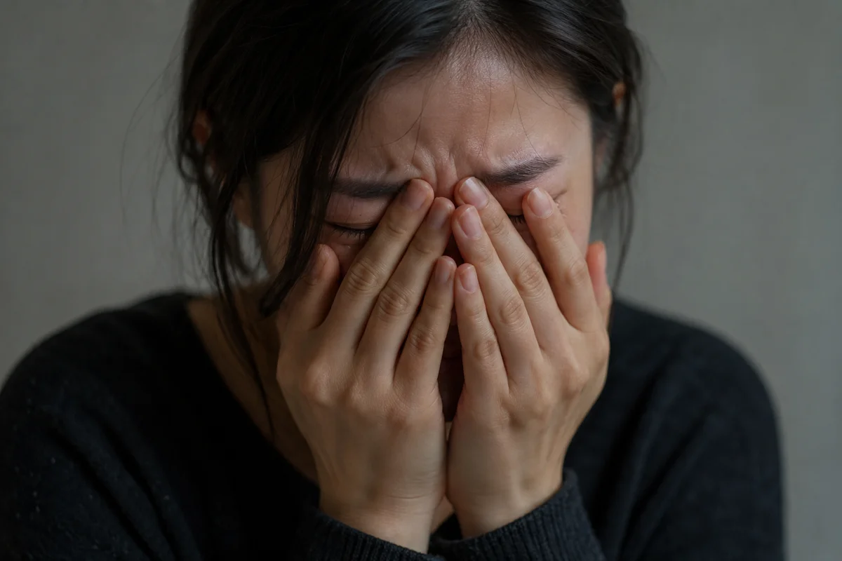 마포 성폭력상담소 연계, 피해자에게 필요한 지원 1 마포 성폭력상담소 연계|얼굴을 감싸 쥐고 울고 있는 여성의 모습
