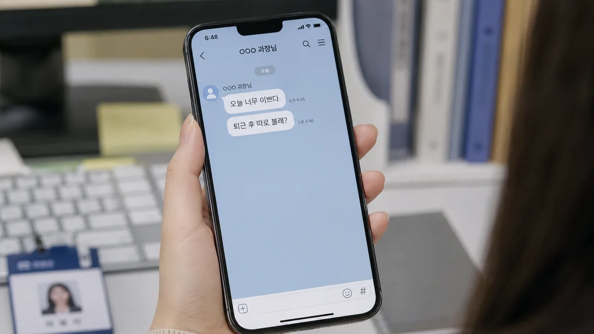 서초 디지털 성범죄 증거, 무결성 입증이 관건 5 서초 디지털 성범죄 증거|직장 내 성희롱 메시지가 담긴 스마트폰 화면