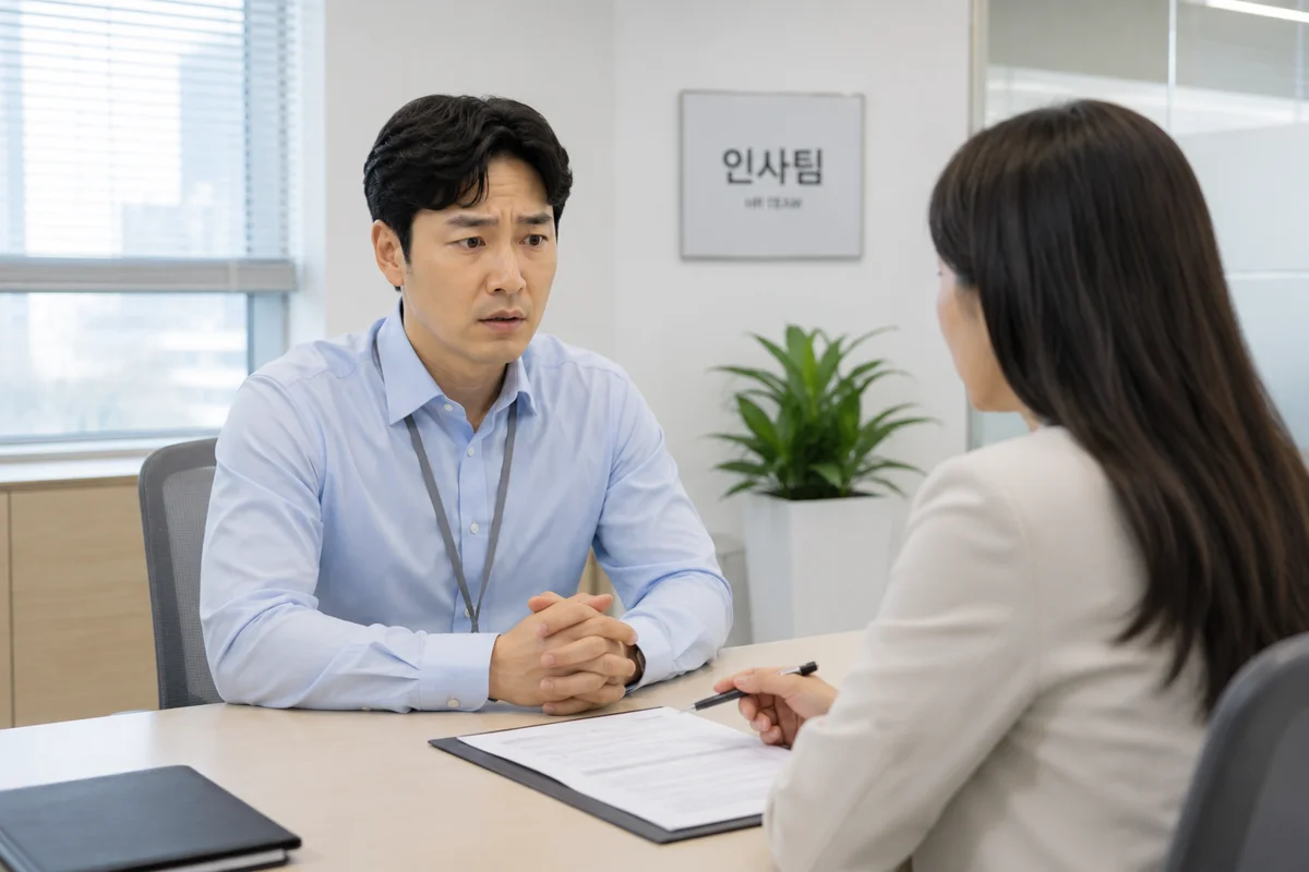 강남 아청법 초범 기소유예|인사팀 사무실에서 면담 중인 직장인