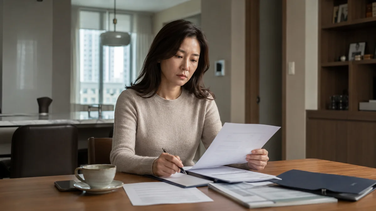 강남 준강제추행 합의, 피해자와 직접 연락 전 주의할 점 4 강남 준강제추행 합의|집에서 진지하게 서류를 검토하며 작성하는 여성