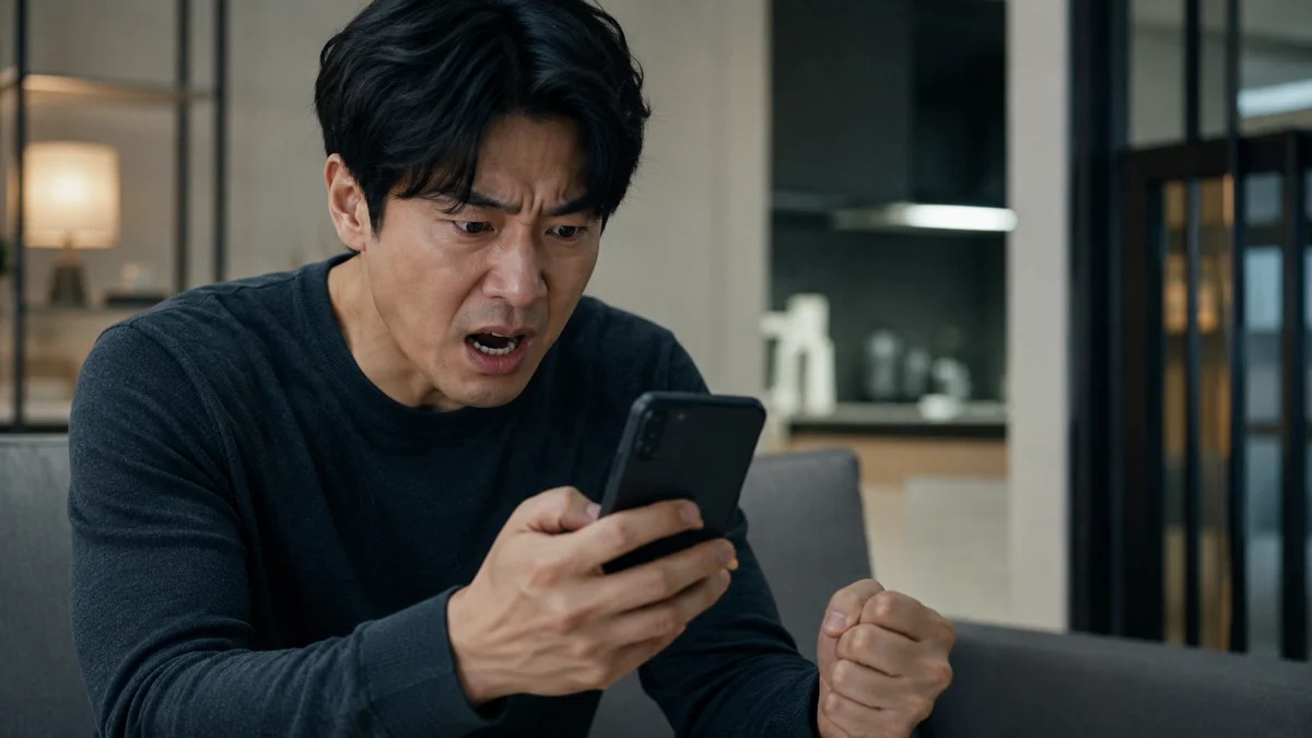 양천구 특수강간 경찰조사 대응, 진술과 증거 검토가 중요한 이유 1 양천구 특수강간 경찰조사 대응|스마트폰 화면을 보며 분노하는 남성