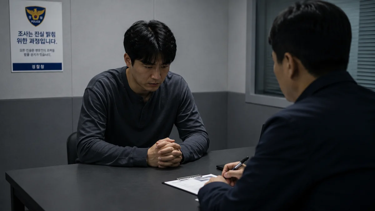 양천구 성범죄 초기 수사|경찰서 취조실에서 조사를 받는 남성