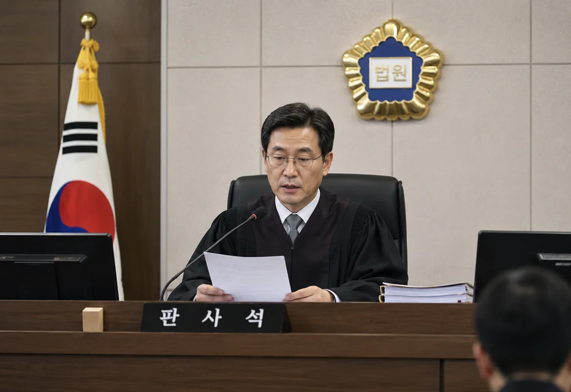 불법촬영 포렌식|법정 판사석에 앉아 서류를 검토하는 판사의 모습